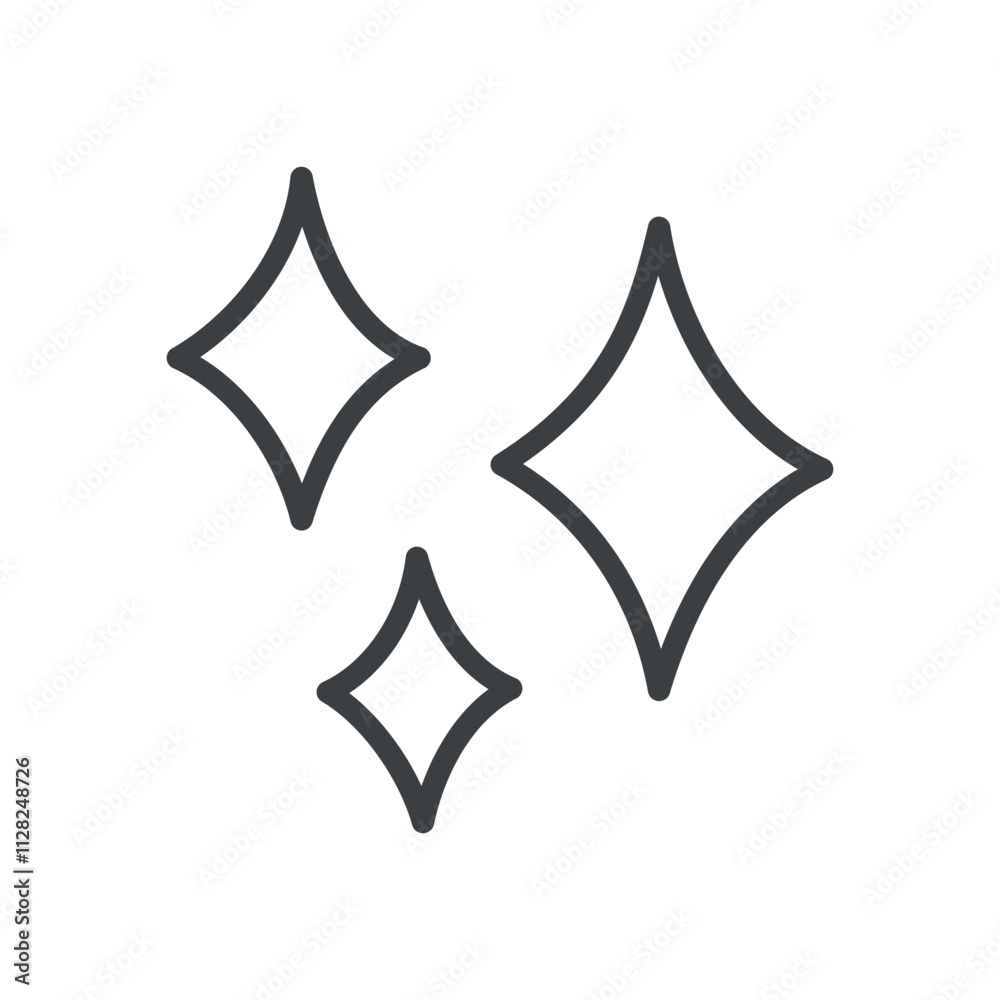 Kawaii sparkles icon. Hand drawn monochrome illustration of of three four-pointed stars isolated on a white background. Cute sticker. Vector 10 EPS. Kawaii sparkles icon. Hand drawn monochrome illustration of of three four-pointed stars isolated on a white background. Cute sticker. Vector 10 EPS.