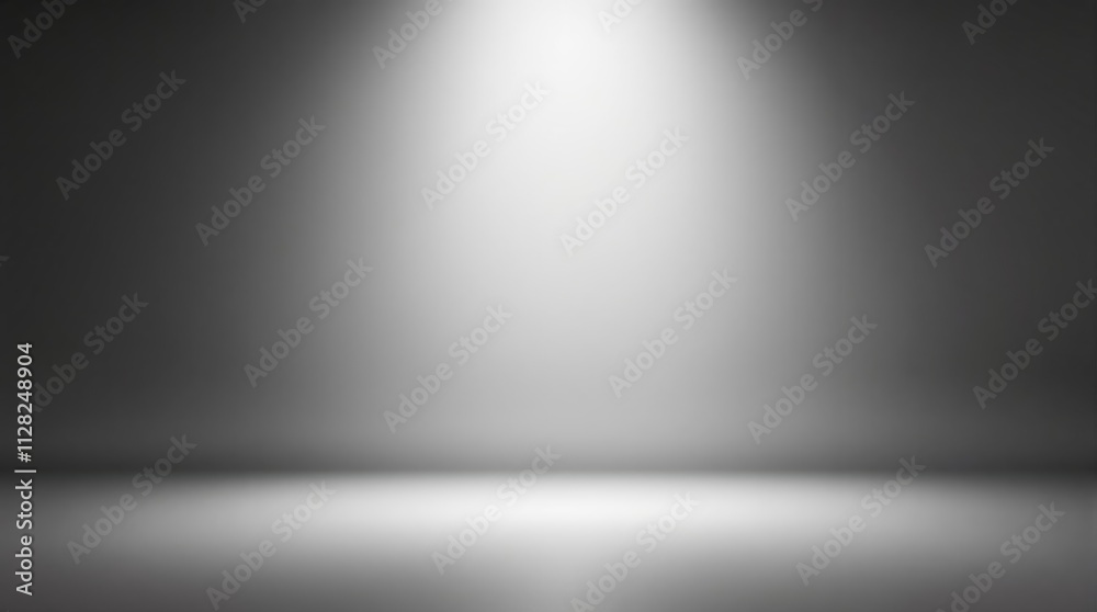 Spotlight illuminating a gray abstract empty room background with smooth gradient.