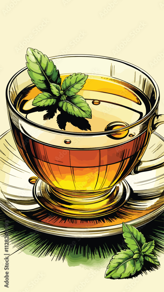 cup of tee art design with nature illustration