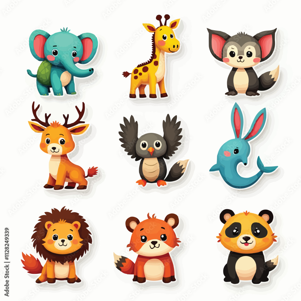 Obraz premium Set of cute wild animals. Flat animals vector collection
