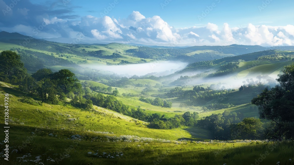 Capturing the tranquil beauty of rolling hills valley floor landscape photography morning mist serene viewpoint peaceful concept Capturing the tranquil beauty of rolling hills valley floor landscape photography morning mist serene viewpoint peaceful concept