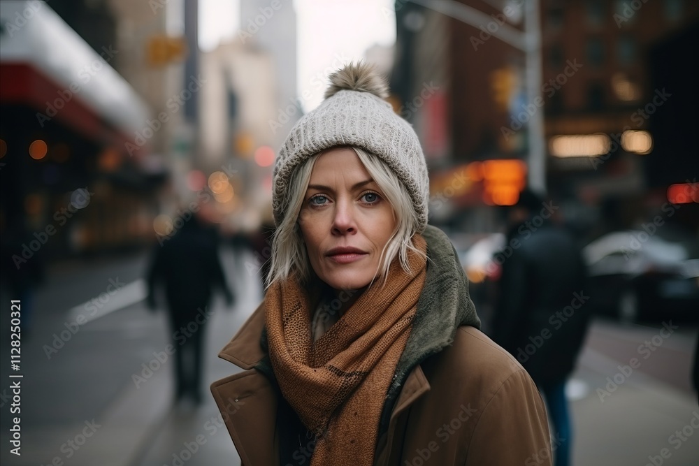 Portrait of a beautiful young woman in a winter hat and coat in the city Portrait of a beautiful young woman in a winter hat and coat in the city