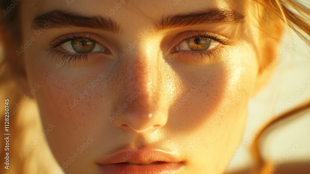 Golden Hour Portrait Young Woman Freckles Closeup Golden Hour Portrait Young Woman Freckles Closeup