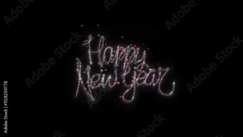 Happy New Year fireworks. Make your Christmas Card and New Year Eve perfect adding Merry Christmas and Happy New Year template. Black background