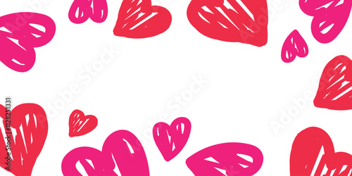 Valentines Hand Drawn Hearts on White Background