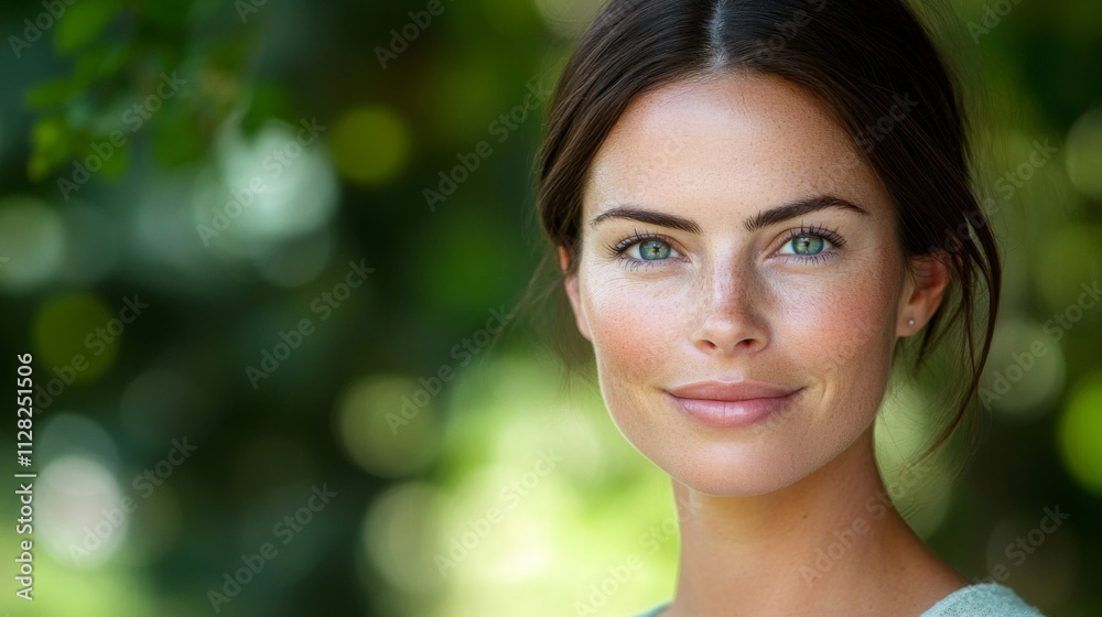 Woman with freckles smiling outdoors in nature Woman with freckles smiling outdoors in nature