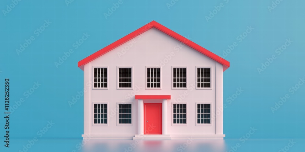 aging population future concept. A simple, modern house model featuring a red roof and door against a bright blue background, symbolizing home and comfort. aging population future concept. A simple, modern house model featuring a red roof and door against a bright blue background, symbolizing home and comfort.