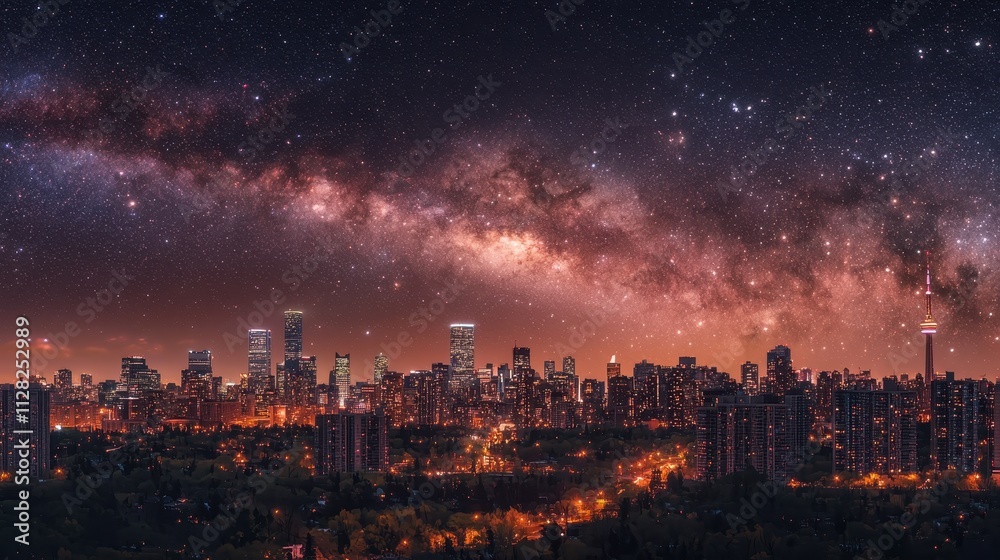 Urban Skyline Under Starry Galaxy Urban Skyline Under Starry Galaxy