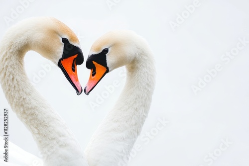 Elegant swans forming a heart shaped union serene lake nature photography tranquil environment close-up viewpoint symbol of love and harmony with organic elements included photo