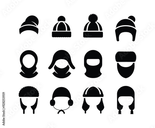 Minimal Winter Hat Collection Silhouette Vector Template