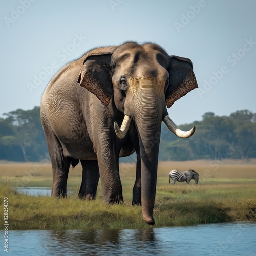 Elephant standing at the water's edge photo