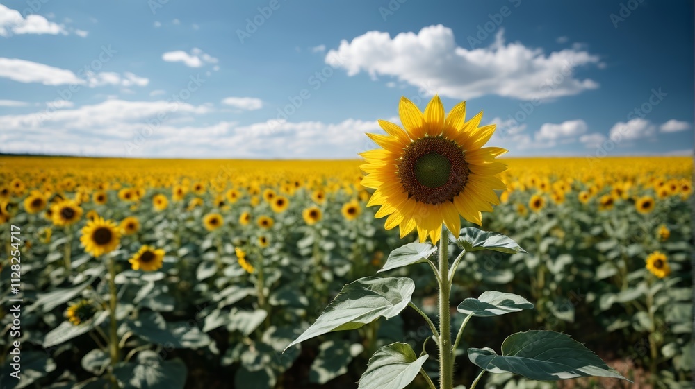 Fototapeta premium a sunflower in a field of sunflowers