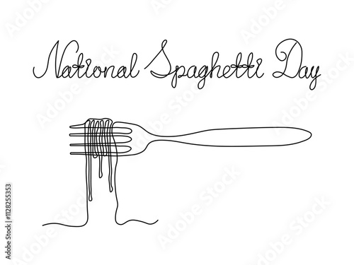 National Spaghetti Day. abstract fork with spaghetti. continuous single line art drawing sketch, logo