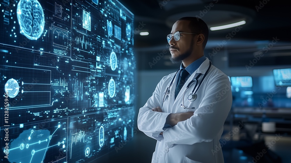 A confident doctor in a tech-filled hospital embodies modern medicine and compassionate patient care. A confident doctor in a tech-filled hospital embodies modern medicine and compassionate patient care.