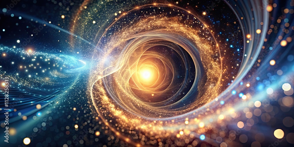 Fototapeta premium Swirling vortex of light and particles representing quantum mechanics, quantum, mechanics, swirling, vortex, light