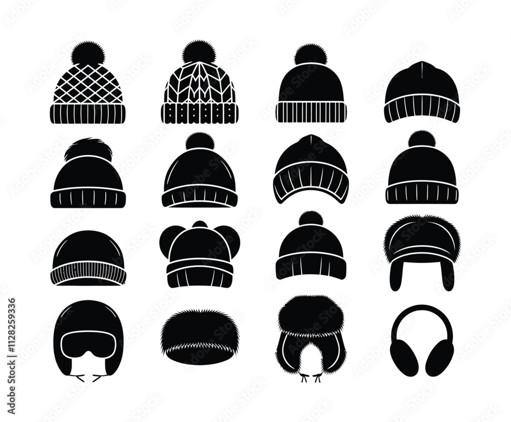 Fototapeta premium Trendy Hat Silhouettes Vector Template