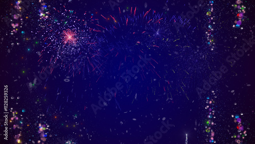 Merry Christmas fireworks shining background frame template Celebration New Year blue