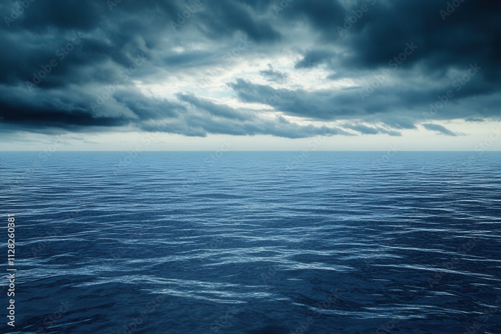 Obraz premium Dark, serene ocean under a cloudy sky.