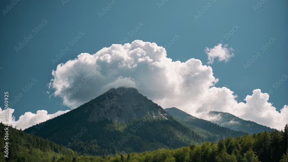 Fototapeta premium a mountain with a few trees