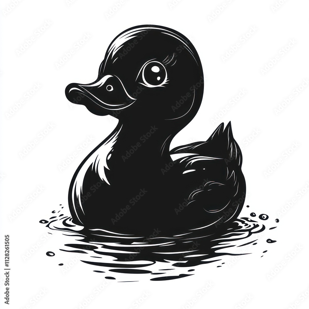 Cute cartoon black duckling swimming in water. Cute cartoon black duckling swimming in water.