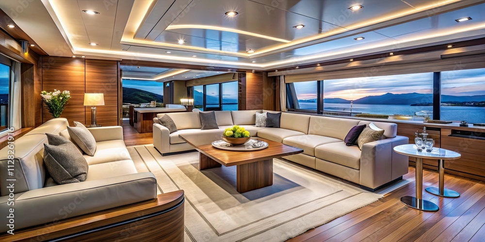 Fototapeta premium Luxurious interior of a modern yacht, luxury, yacht, interior, design, elegant, nautical, lifestyle, boat, relaxation, exclusive