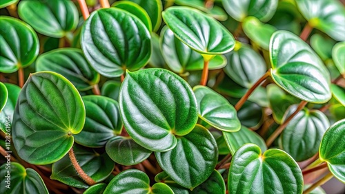 Close-up of the leaves and stems of Peperomia pellucida plant, green, vibrant, tropical, botanical, nature, close-up, macro, texture photo