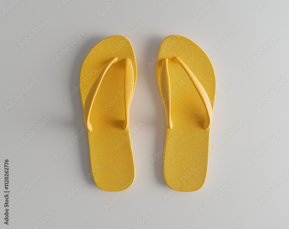Bright yellow flip-flops on color background, top view. Summer concept Bright yellow flip-flops on color background, top view. Summer concept