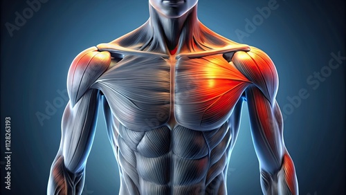Highlighted deltoid muscle with upper limb , deltoid, shoulder, muscle, anatomy, human body, healthcare, fitness