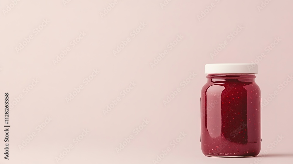 glass jar of homemade raspberry jam with simple white label placed on plain white background glass jar of homemade raspberry jam with simple white label placed on plain white background