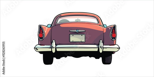 back view vintage classic Car cartoon drawing