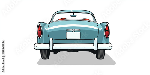 back view vintage classic blue Car cartoon drawing