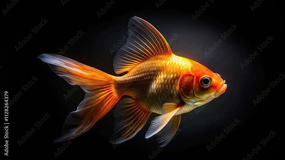 Goldfish swimming alone in a dark black background, goldfish, isolated, swimming, underwater, aquatic, solitude, peaceful, tranquility Goldfish swimming alone in a dark black background, goldfish, isolated, swimming, underwater, aquatic, solitude, peaceful, tranquility