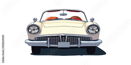 front view Classic white Convertible Cruising drive Along the way cartoon