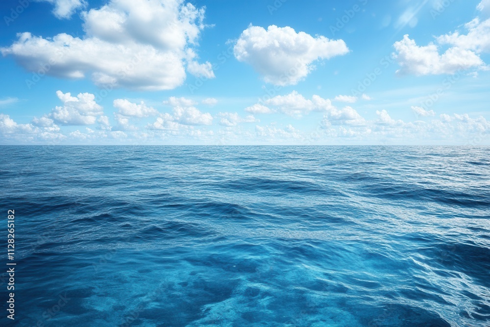 Serene ocean view with clear blue skies and clouds. Serene ocean view with clear blue skies and clouds.