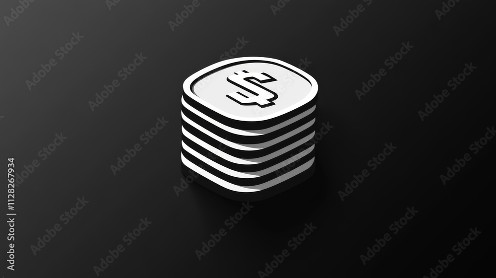 Minimalist black coin stack on a dark sleek background Minimalist black coin stack on a dark sleek background