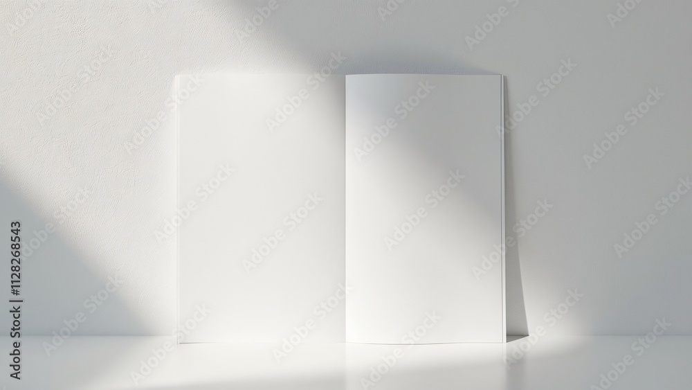 Minimalist Pristine White Paper Mockup, Open Book with Soft Natural Light, High-Quality Texture and Sheen Minimalist Pristine White Paper Mockup, Open Book with Soft Natural Light, High-Quality Texture and Sheen