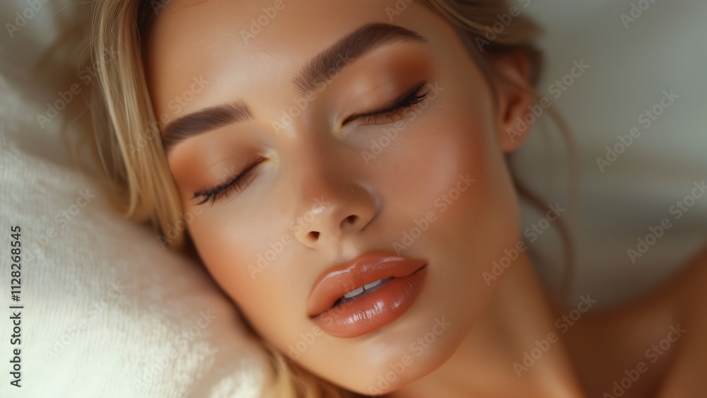 Serene Elegance, Close-Up Portrait of Flawless Face with Hydrated Skin and Subtle Makeup Serene Elegance, Close-Up Portrait of Flawless Face with Hydrated Skin and Subtle Makeup