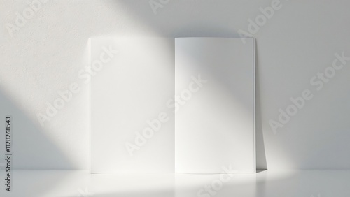 Minimalist Pristine White Paper Mockup, Open Book with Soft Natural Light, High-Quality Texture and Sheen