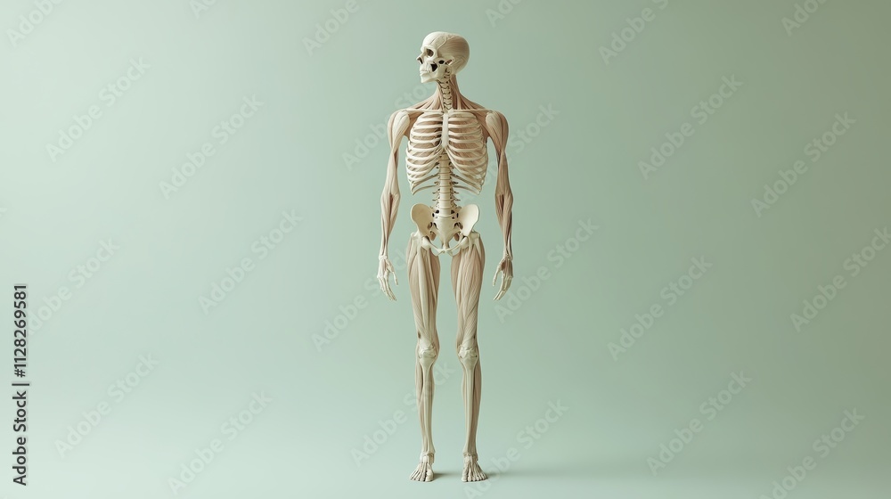 Human Anatomy Model 3D Skeletal System with Muscles Medical Illustration Light Green Ba Human Anatomy Model 3D Skeletal System with Muscles Medical Illustration Light Green Ba