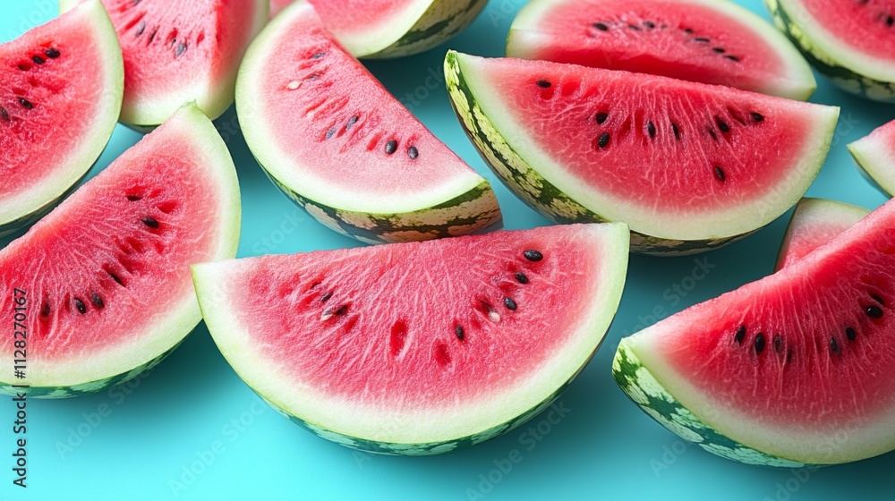 Close-up of juicy watermelon slices with vivid red and green hues Close-up of juicy watermelon slices with vivid red and green hues