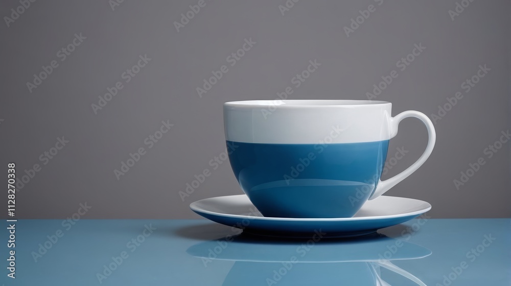 a blue cup and saucer on a blue table