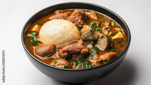 Delicious Nigerian Egusi Soup with Meat and Fufu. Generative Ai.
