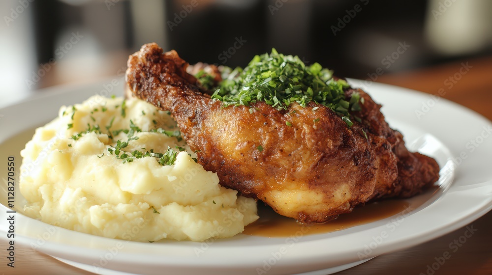 Fried Chicken Delight Southern Kitchen Food Photography Cozy Restaurant Close-Up Golden-Brown Crispy Skin Fried Chicken Delight Southern Kitchen Food Photography Cozy Restaurant Close-Up Golden-Brown Crispy Skin