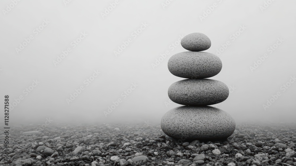 Morning Mist Embraces Zen Garden Stones Tranquil Landscape Minimalist Composition Serene Environment Meditative Concept Morning Mist Embraces Zen Garden Stones Tranquil Landscape Minimalist Composition Serene Environment Meditative Concept