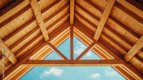 Wooden Roof Structure with Skylight: Architectural Design and Craftsmanship photo