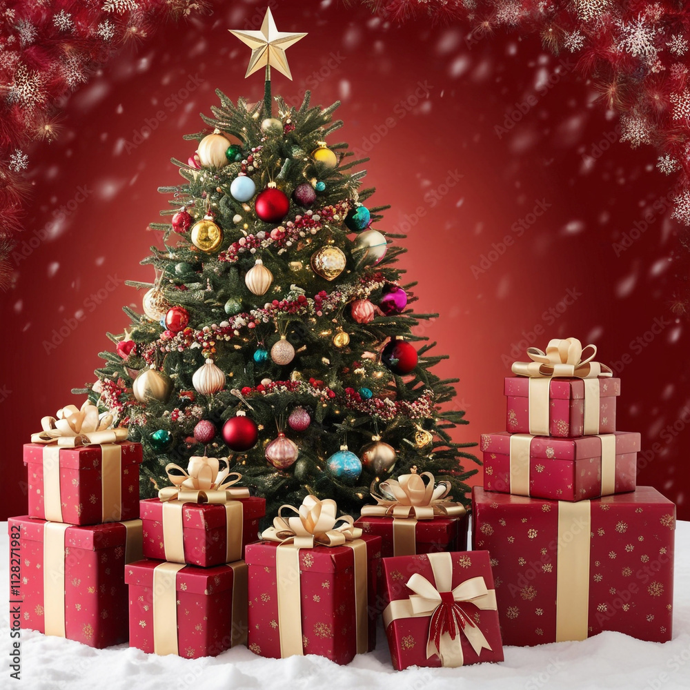 Merry Christmas Day Background 2025 Christmas tree with gift boxes Merry Christmas Day Background 2025 Christmas tree with gift boxes