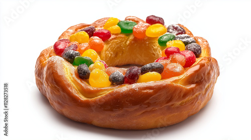 Delicious Glazed Ring Bread with Colorful Candied Fruit. Generative Ai. photo