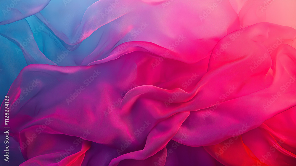 Obraz premium Abstract Pink and Blue Fabric Drapes, Soft Texture, Gradient Colors, Shimmering Sheen, Elegant Waves. Generative Ai.