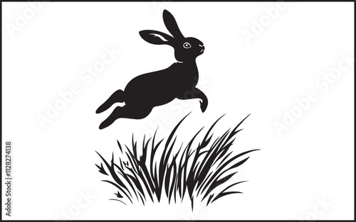 Silhouettes of easter bunnies isolated on a white background. Set of different rabbits silhouettes for design use.