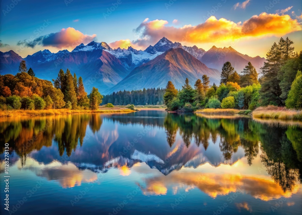 Fototapeta premium New Zealand's Matheson Lake: captivating landscape photography, mirroring nature's beauty.